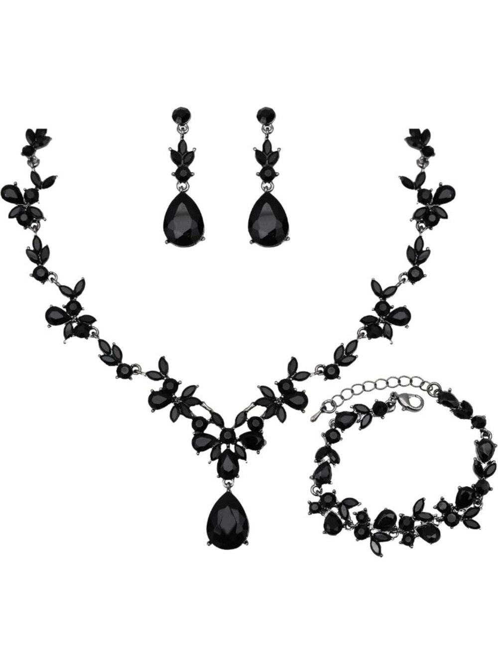 Elegant Bridal Floral Jewelry Set - Dangle Earrings, Necklace & Bracelet